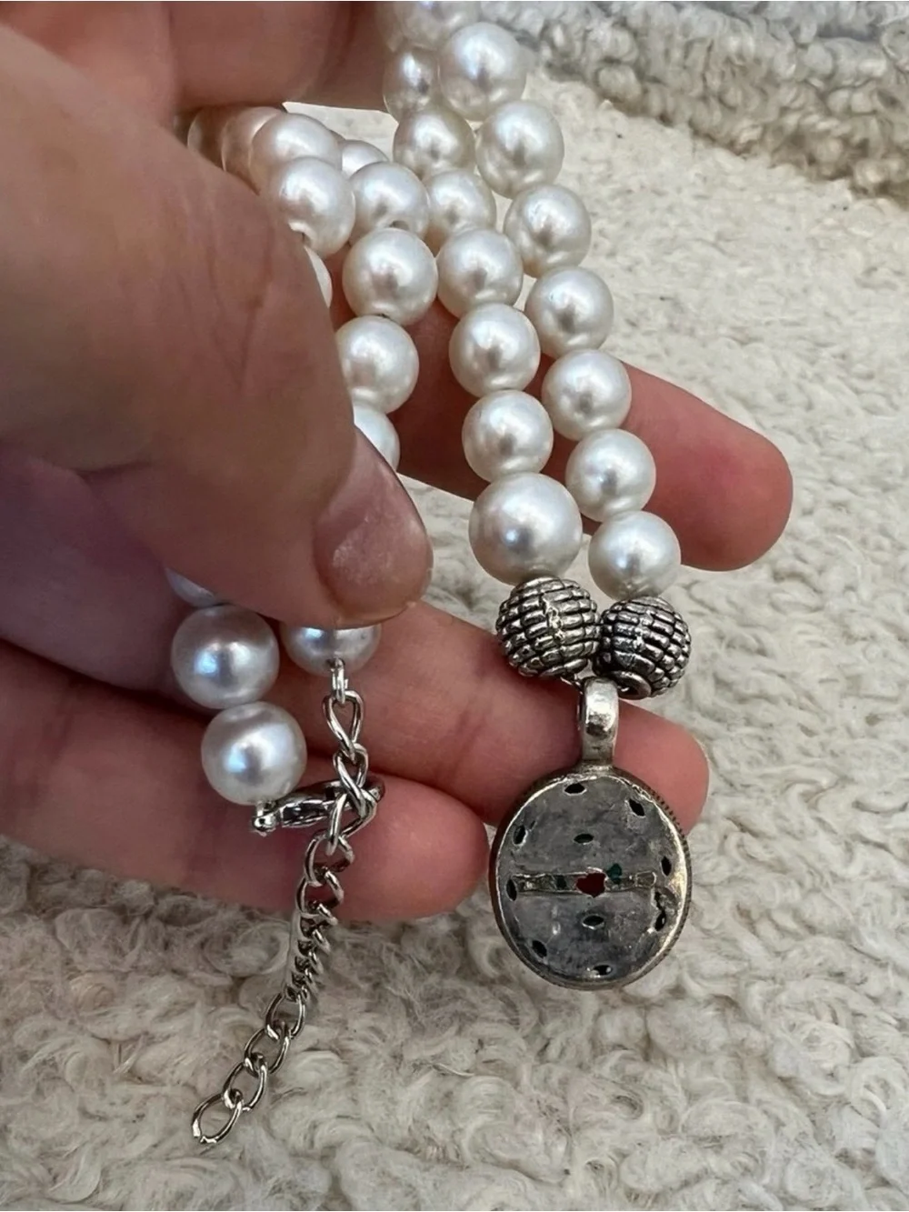 Vintage Sterling Silver Pendant Pearl Choker